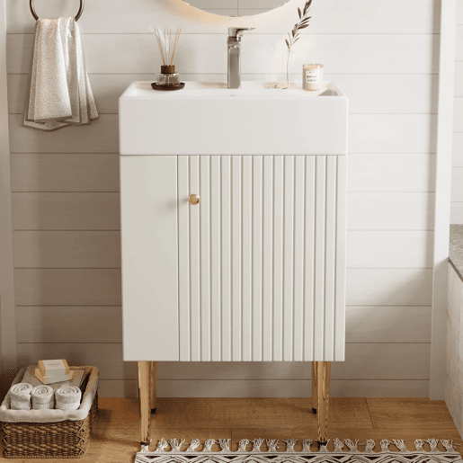 Móvel de casa de banho 55 cm - Lavatório com armário inferior, móveis para casas de banho pequenas - Branco