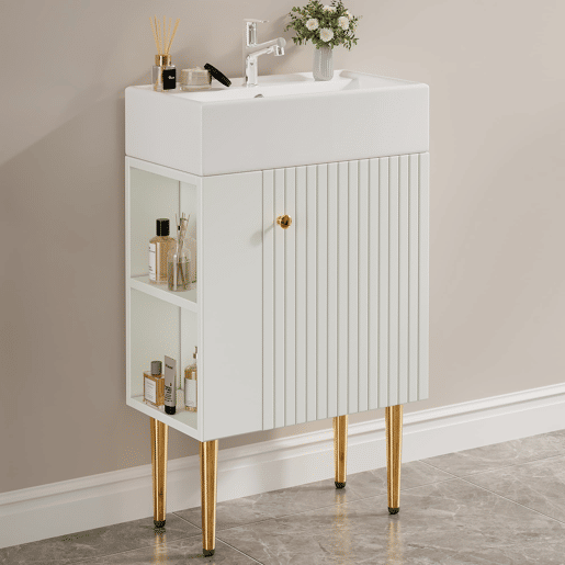 Móvel de casa de banho 55 cm - Lavatório com armário inferior, móveis para casas de banho pequenas - Branco