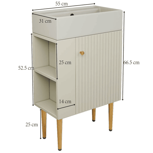 Móvel de casa de banho 55 cm - Lavatório com armário inferior, móveis para casas de banho pequenas - Branco