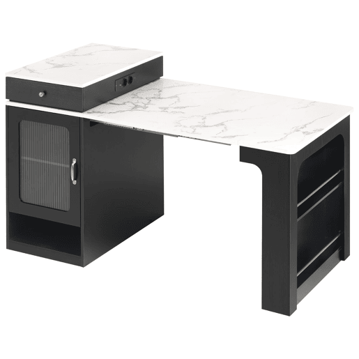 Ilha de cozinha com rodas - Mesa extensível com tampo removível e tomadas - Branco+Preto