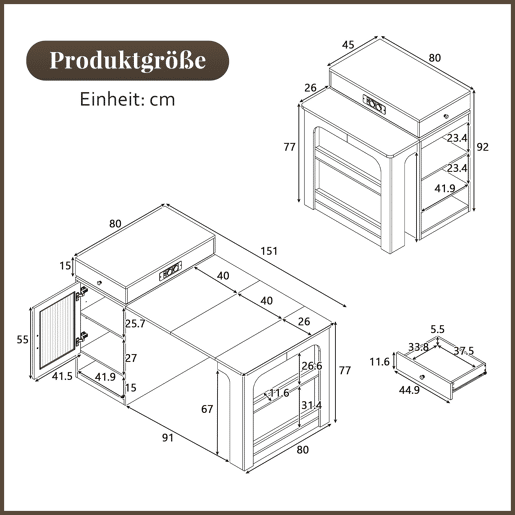 Ilha de cozinha com rodas - Mesa extensível com tampo removível e tomadas - Branco+Preto