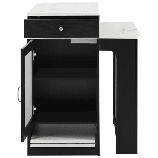 Ilha de cozinha com rodas - Mesa extensível com tampo removível e tomadas - Branco+Preto