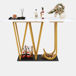 Mesa de jantar 120x29,5x80 cm - Mesa de cozinha, mesa de varanda, superfície com efeito mármore - Branca