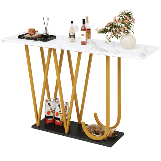Mesa de jantar 120x29,5x80 cm - Mesa de cozinha, mesa de varanda, superfície com efeito mármore - Branca