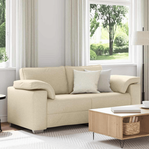 Sofá 3 lugares, Sofá fixo Creme 180 x 77 x 82 cm tecido Sofá 3 lugares, Sofá fixo Creme 180 x 77 x 82 cm tecido