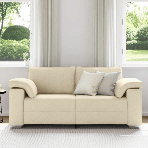 Sofá 3 lugares, Sofá fixo Creme 180 x 77 x 82 cm tecido Sofá 3 lugares, Sofá fixo Creme 180 x 77 x 82 cm tecido