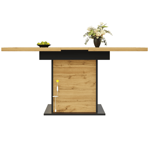 Mesa extensível 110-140x80 cm - Telescópica, com LED e arrumação - Preto + Natural