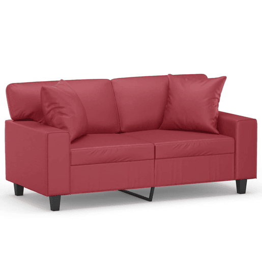Sofá 2 lugares, Sofá fixo +almofadas 120cm couro artificial vermelho tinto Sofá 2 lugares, Sofá fixo +almofadas 120cm couro artificial vermelho tinto