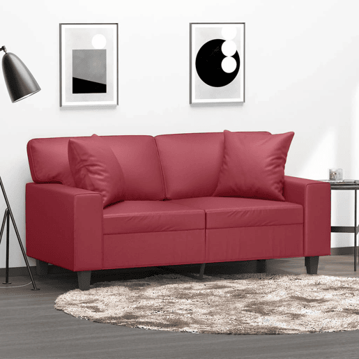 Sofá 2 lugares, Sofá fixo +almofadas 120cm couro artificial vermelho tinto Sofá 2 lugares, Sofá fixo +almofadas 120cm couro artificial vermelho tinto