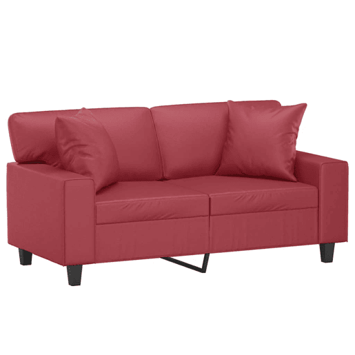 Sofá 2 lugares, Sofá fixo +almofadas 120cm couro artificial vermelho tinto Sofá 2 lugares, Sofá fixo +almofadas 120cm couro artificial vermelho tinto