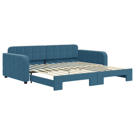 Sofá-cama, Sofá conversível com gavetão 100x200 cm veludo azul