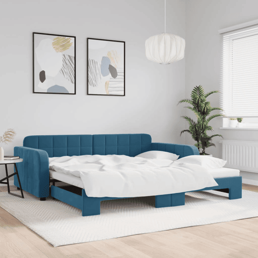 Sofá-cama, Sofá conversível com gavetão 100x200 cm veludo azul