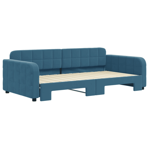 Sofá-cama, Sofá conversível com gavetão 100x200 cm veludo azul