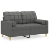Sofá 2 lugares, Sofá fixo +almofadas decorativas 120cm tecido cinza-escuro