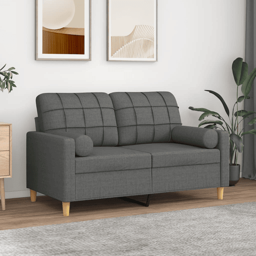 Sofá 2 lugares, Sofá fixo +almofadas decorativas 120cm tecido cinza-escuro