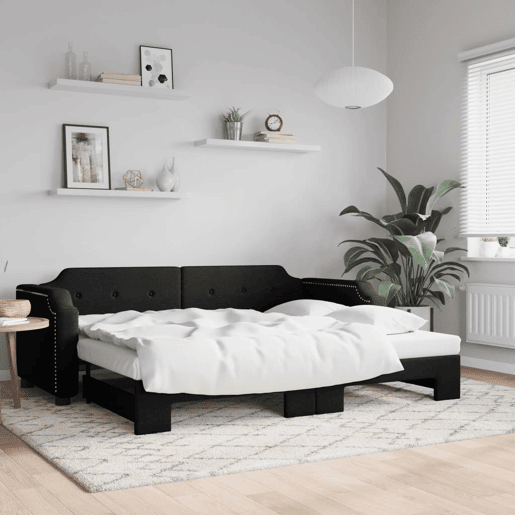 Sofá-cama, Sofá conversível com gavetão 90x190 cm tecido preto