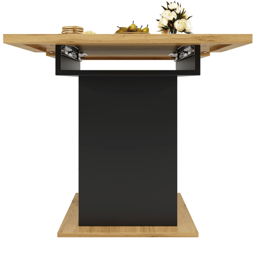 Mesa extensível 110-140x80 cm - Mesa de cozinha dobrável, com 2 gavetas e 1 armário - Preto