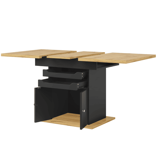 Mesa extensível 110-140x80 cm - Mesa de cozinha dobrável, com 2 gavetas e 1 armário - Preto