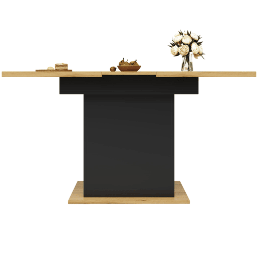 Mesa extensível 110-140x80 cm - Mesa de cozinha dobrável, com 2 gavetas e 1 armário - Preto