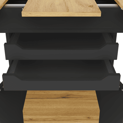 Mesa extensível 110-140x80 cm - Mesa de cozinha dobrável, com 2 gavetas e 1 armário - Preto