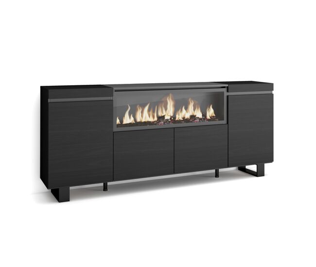 Aparador cen, 4 puertas, chimenea eléctrica, industrial color negro