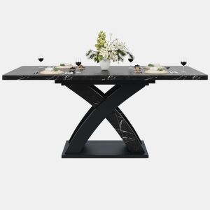 Mesa extensível 120-160 cm - Mesa de jantar, mesa de cozinha, mesa de varanda, madeira, para 6 pessoas - Preto