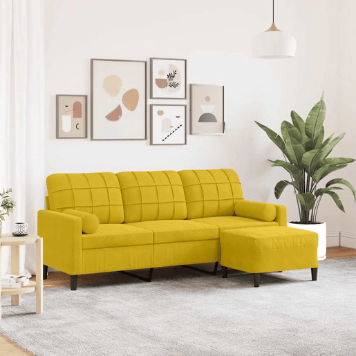 Sofá de 3 lugares - Sofá fixo com apoio de pés 180 cm veludo amarelo