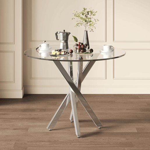 Mesa redonda 80x80x75 - Mesa de jantar com vidro temperado e pernas galvanizadas - Prata Mesa redonda 80x80x75 - Mesa de jantar com vidro temperado e pernas galvanizadas - Prata
