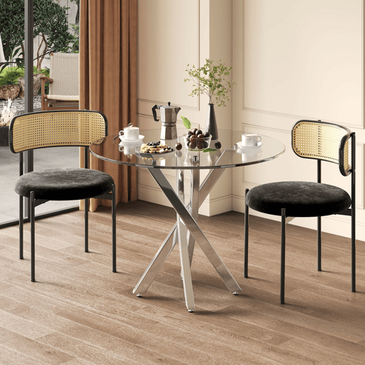 Mesa redonda 80x80x75 - Mesa de jantar com vidro temperado e pernas galvanizadas - Prata Mesa redonda 80x80x75 - Mesa de jantar com vidro temperado e pernas galvanizadas - Prata