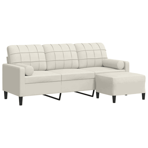 Sofá de 3 lugares - Sofá fixo com apoio de pés 180 cm veludo cor creme