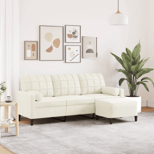 Sofá de 3 lugares - Sofá fixo com apoio de pés 180 cm veludo cor creme