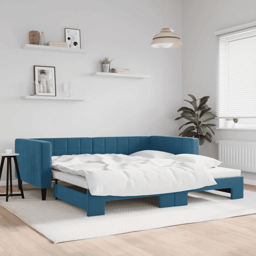 Sofá-cama, Sofá conversível com gavetão 100x200 cm veludo azul Sofá-cama, Sofá conversível com gavetão 100x200 cm veludo azul