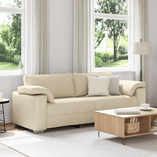 Sofá 3 lugares, Sofá fixo Creme 219 x 77 x 82 cm tecido