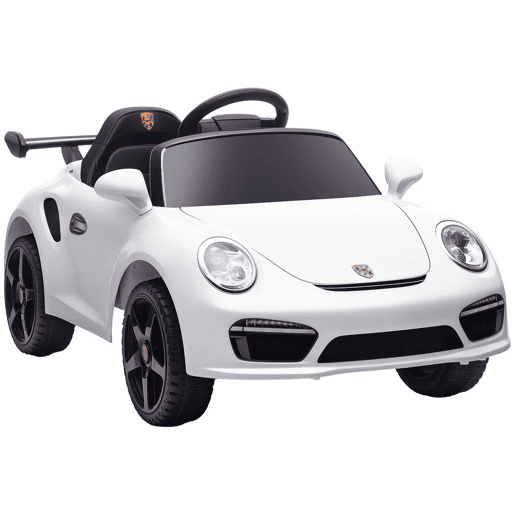 AIYAPLAY Carro Elétrico para Crianças de Polícia Carro a Bateria 12V com Controlo Remoto 2,4 G Motor Duplo Sirene Música Sem Fios Buzina Rodas Auxiliares e Faróis LED 105x58x49 cm Branco