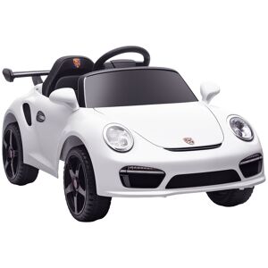 AIYAPLAY Carro Elétrico para Crianças de Polícia Carro a Bateria 12V com Controlo Remoto 2,4 G Motor Duplo Sirene Música Sem Fios Buzina Rodas Auxiliares e Faróis LED 105x58x49 cm Branco
