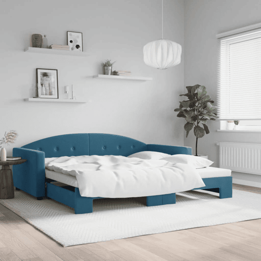 Sofá-cama, Sofá conversível com gavetão 100x200 cm veludo azul
