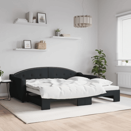 Sofá-cama, Sofá conversível com gavetão 90x190 cm tecido preto Sofá-cama, Sofá conversível com gavetão 90x190 cm tecido preto