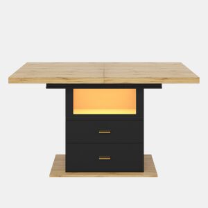 Mesa extensível 110x80x75 cm - Com LED, madeira, extensível até 140 cm, para 6 pessoas