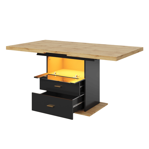 Mesa extensível 110x80x75 cm - Com LED, madeira, extensível até 140 cm, para 6 pessoas