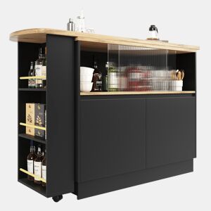 Aparador giratório 360° 90x45x100 cm - moderno, multifuncional, com prateleiras e vidro - preto
