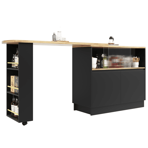 Aparador giratório 360° 90x45x100 cm - moderno, multifuncional, com prateleiras e vidro - preto
