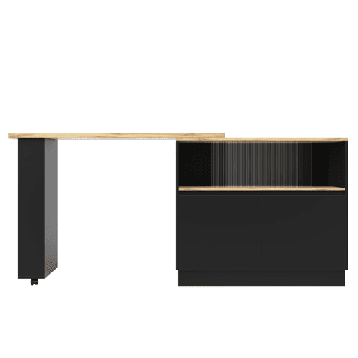 Aparador giratório 360° 90x45x100 cm - moderno, multifuncional, com prateleiras e vidro - preto