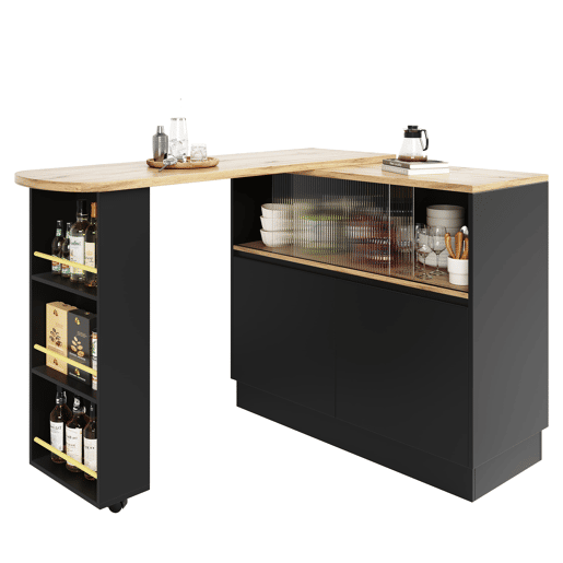 Aparador giratório 360° 90x45x100 cm - moderno, multifuncional, com prateleiras e vidro - preto