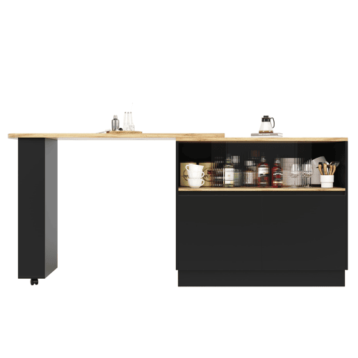 Aparador giratório 360° 90x45x100 cm - moderno, multifuncional, com prateleiras e vidro - preto