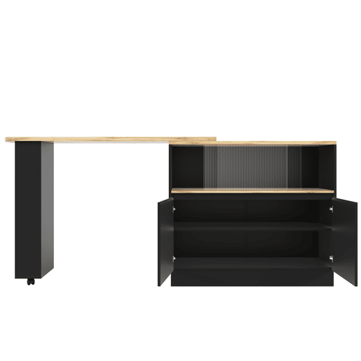 Aparador giratório 360° 90x45x100 cm - moderno, multifuncional, com prateleiras e vidro - preto