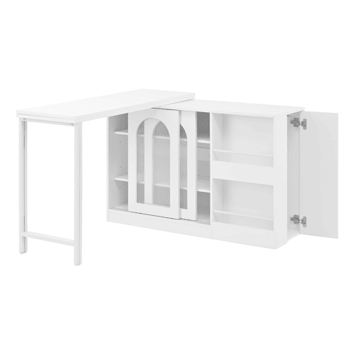 Mesa de bar moderna giratória 360° - Mesa extensível com arrumação e porta de vidro - Branco