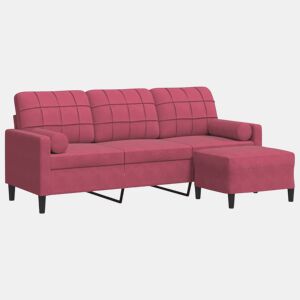 Sofá de 3 lugares - Sofá fixo com apoio de pés 180 cm veludo vermelho tinto