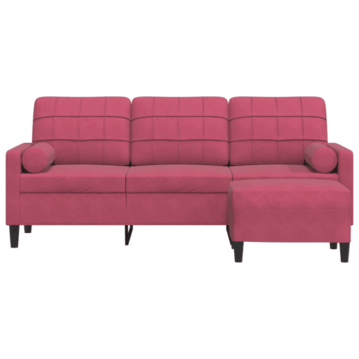 Sofá de 3 lugares - Sofá fixo com apoio de pés 180 cm veludo vermelho tinto