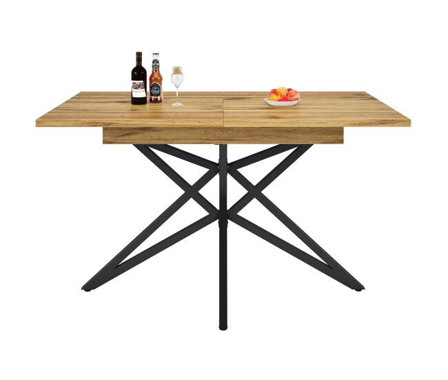 Mesa extensible 120 (160) x 80 cm - mesa de cocina, mesa de desayuno, patas en forma de estrella, patas de hierro negro, tapa de nogal/imitación