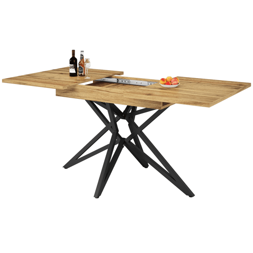 Mesa extensível 120 (160) x 80 cm - Mesa de cozinha, mesa de pequeno-almoço, pernas em forma de estrela, pernas em ferro preto, tampo em nogueiraimitação mármore